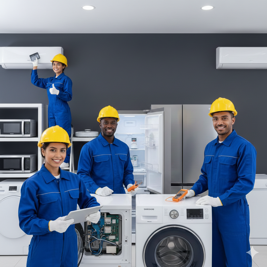 Técnico experto en Samsung en un centro de servicio
